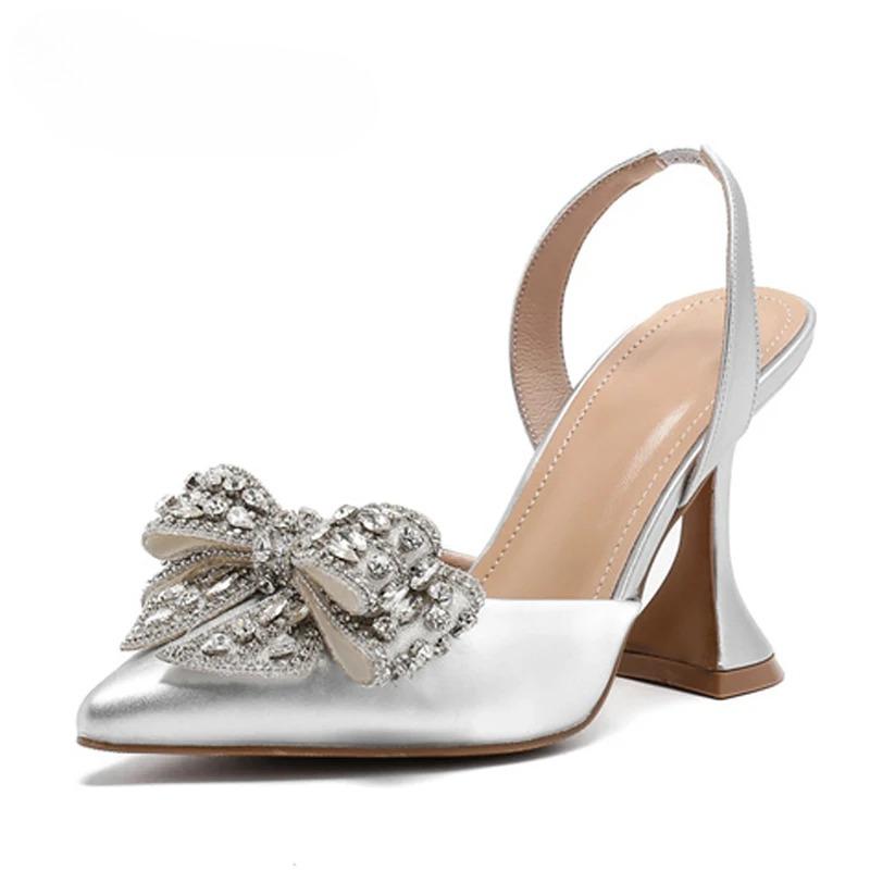 Fashion Luxury Women's High Heels Fashion Glitter Rhinestones Pumps Crystal Bowknot Satin Pointed Toe Shoes for Women Wedding Prom Shoes
