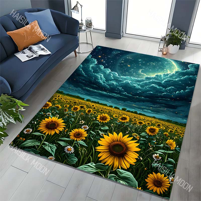 Sunflower Field Carpet for Living Room Bedroom Bedside Floor Mat Cloakroom Kids Activity Area Rugs Home Decor Large Size