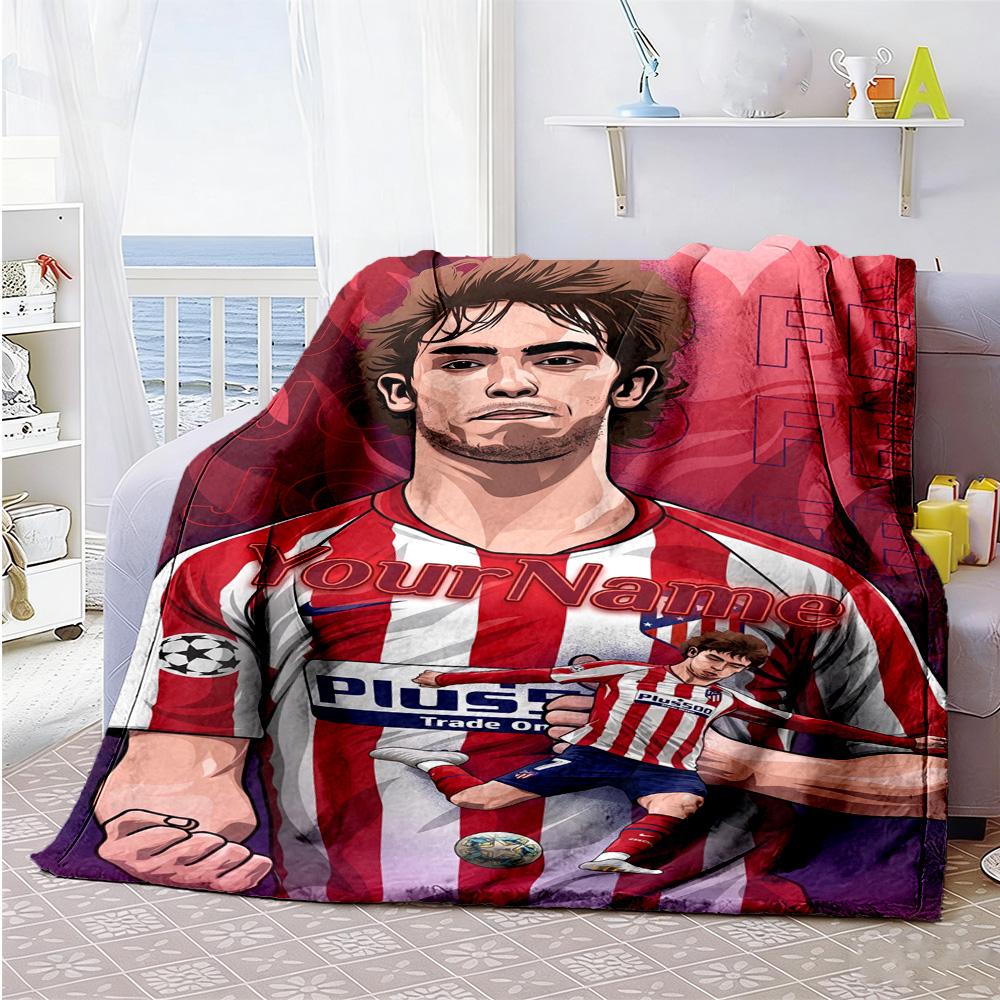 Atletico Madrid Customize Text Blanket Gift Personalized Blanket Ultra-Soft Versatile for Chair Office Chair Picnics Seaside Ideal for All Seasons