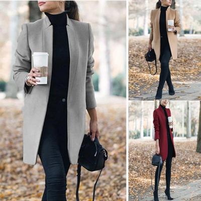 Fashion Women Winter Solid Long Sleeve Jacket Stand-up Collar Faux Wool Coat