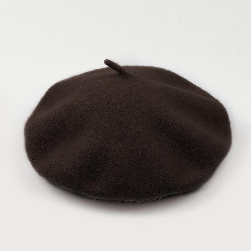 Dámský fialový vlněný baret: Klobouk se širokou krempou, Vintage britský, korejský a japonský styl pro podzim/zimu