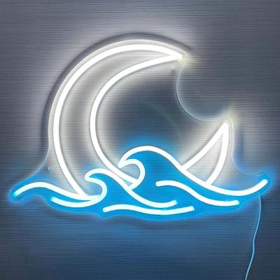 Neon Sign Moon Over Sea Neon Light Twilight Wave LED Wall Signs for Room Decor Anime Neon Light Moon Sign Gifts