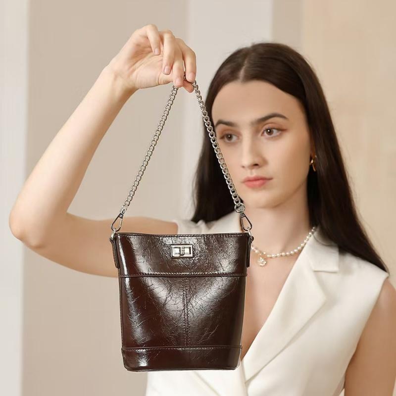 Minimalist Genuine Cow Leather Bucket Bag for Women Luxury Designer Shoulder Handbag Ladies Crossbody Bag
