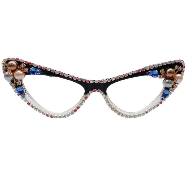 Womens Luxury Rhinestone Cat Eye Reading Glasses Fashion Ladies Glasses Anti-Glare Lenses Presbyopia Eyeglasses