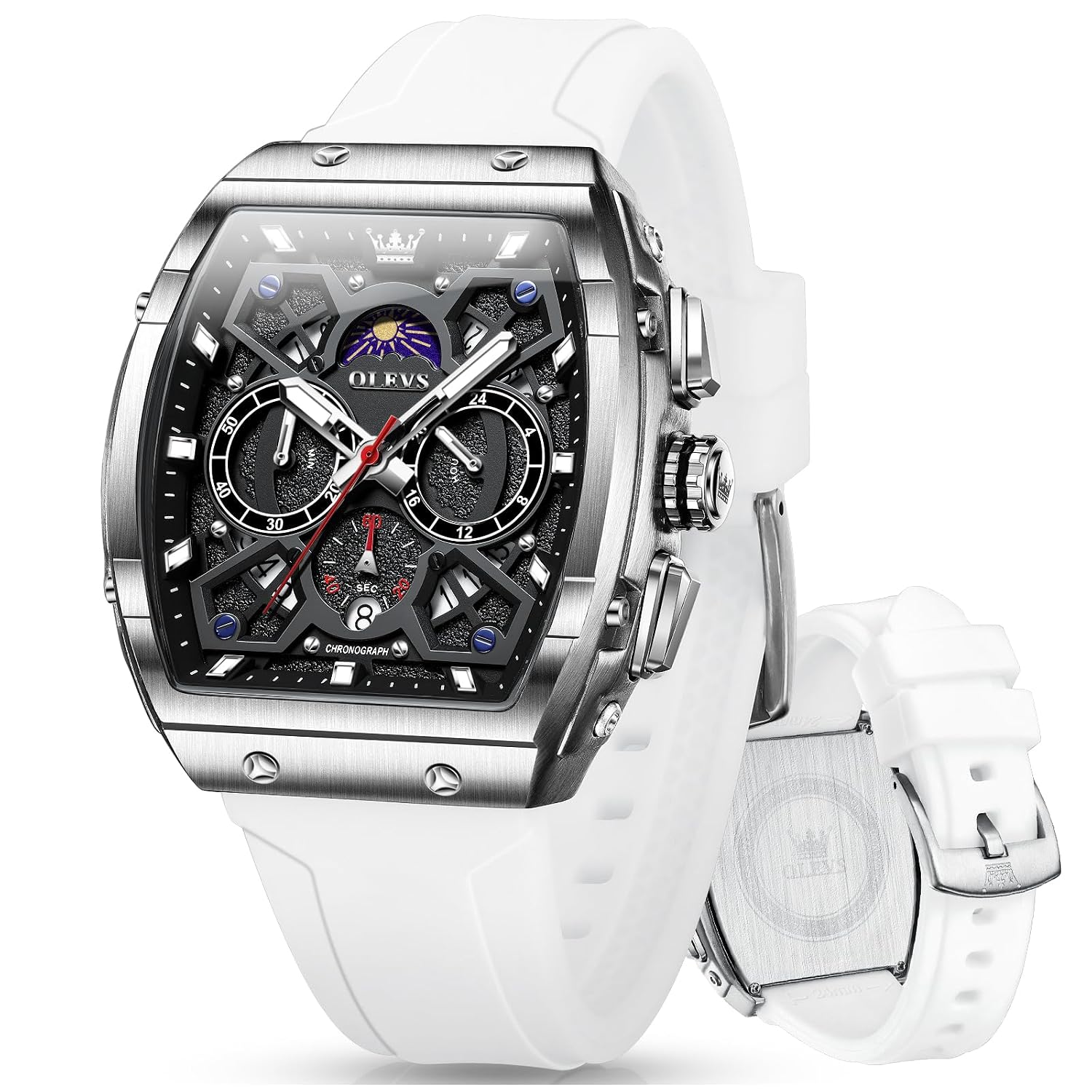 OLEVS Watch Men Stylish Analog Quartz Mens Wristwatch Popular Sports Brand Silicone Belt Waterproof Black Dial Business Easy Read Chronograph
