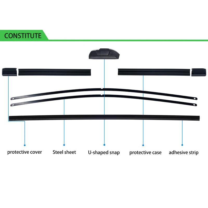 For Citroen C3 MK1 2002-2009 Car Wiper U-type Soft Rubber Boneless Wiper HD Quiet Durable Automotive Wiper replacement three rub