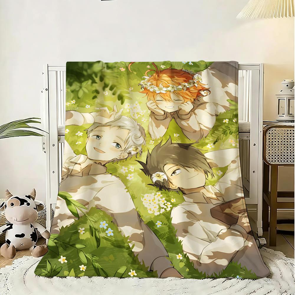 Retro Anime The Promised Neverland Throw 240g Flannel Blanket Lightweight Soft Skin-friendly Summer Thin Throw Blanket 75x90cm