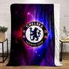 Blue and red glowing swirls surround a circular Chelsea Football Club logo. for all seasons blanket lunch break throw gift