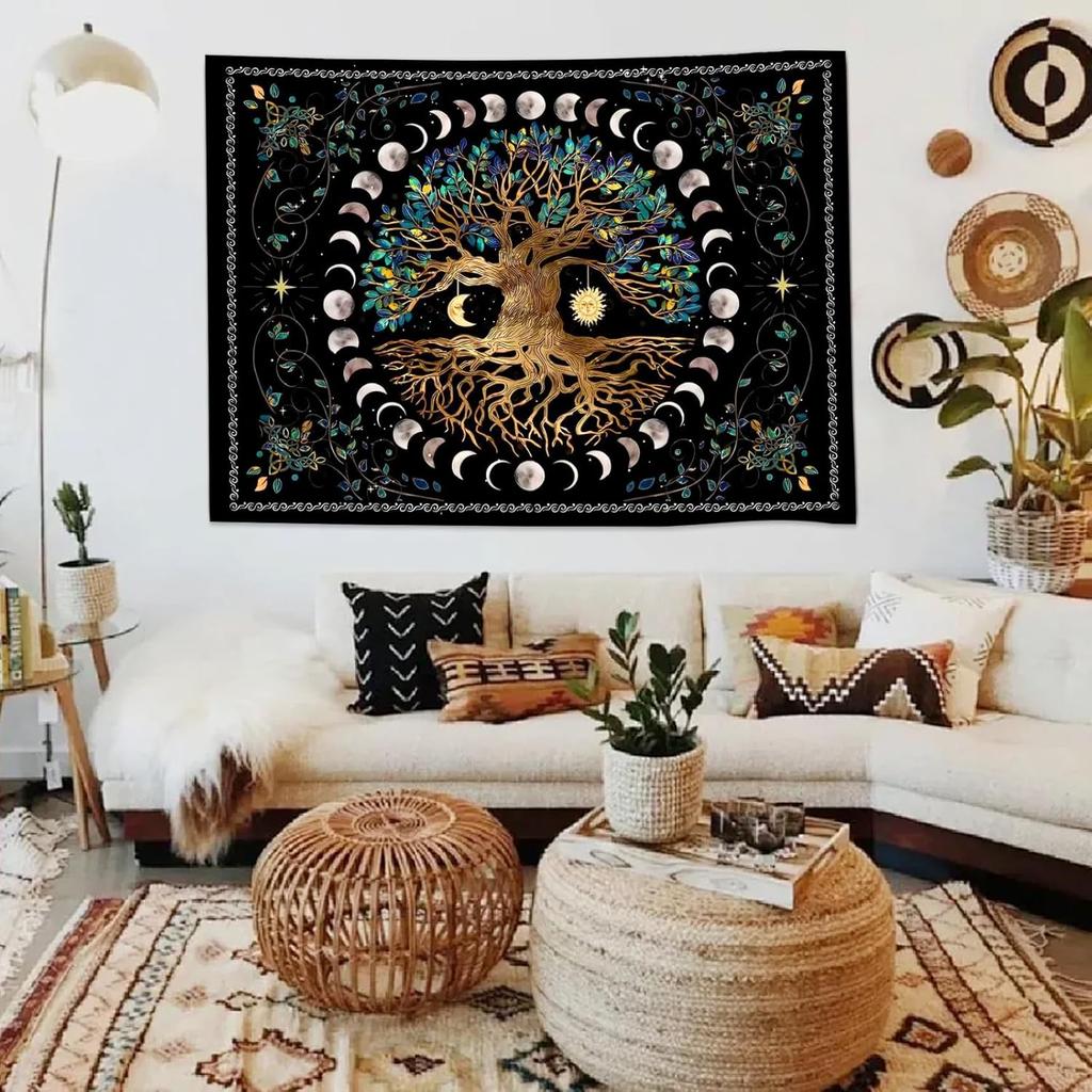 Dyshlynx Tree of Life Tapestry 59x51" Tapestry for Bedroom boho wall hanging Decor, Black Aesthetic Decoration for Living Room Ceiling Dorm Home Art