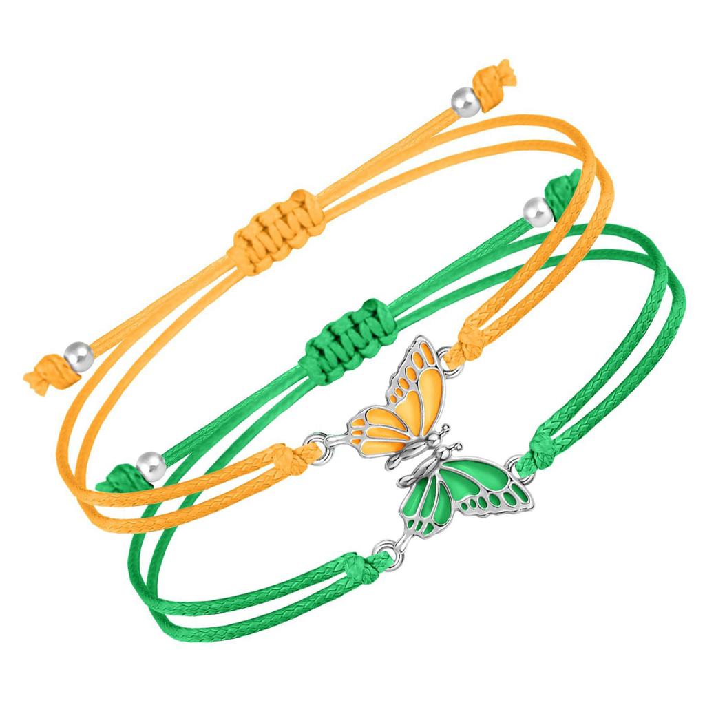 Pack Of 2 Butterfly Friendship Bracelets for Girls and Couples Handmade Braided Rope Matching Handchain Handmade Jewelry