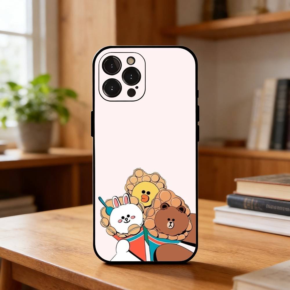 Cartoon L-LINE F-Friends Cute Brown Phone Case For iPhone17 16 15 14 13 12 11 Pro Max Plus,5G Soft Black Case