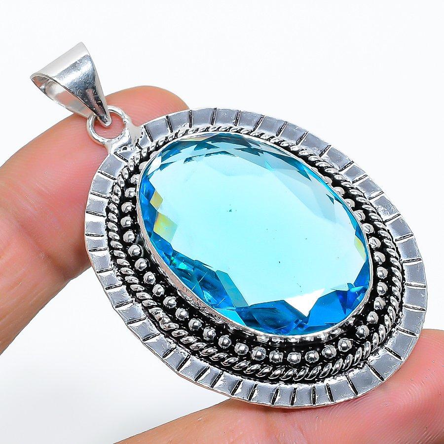 

Swiss Blue Topaz Gemstone Handmade Ethnic Jewelry Pendant 2.29 VR-3636