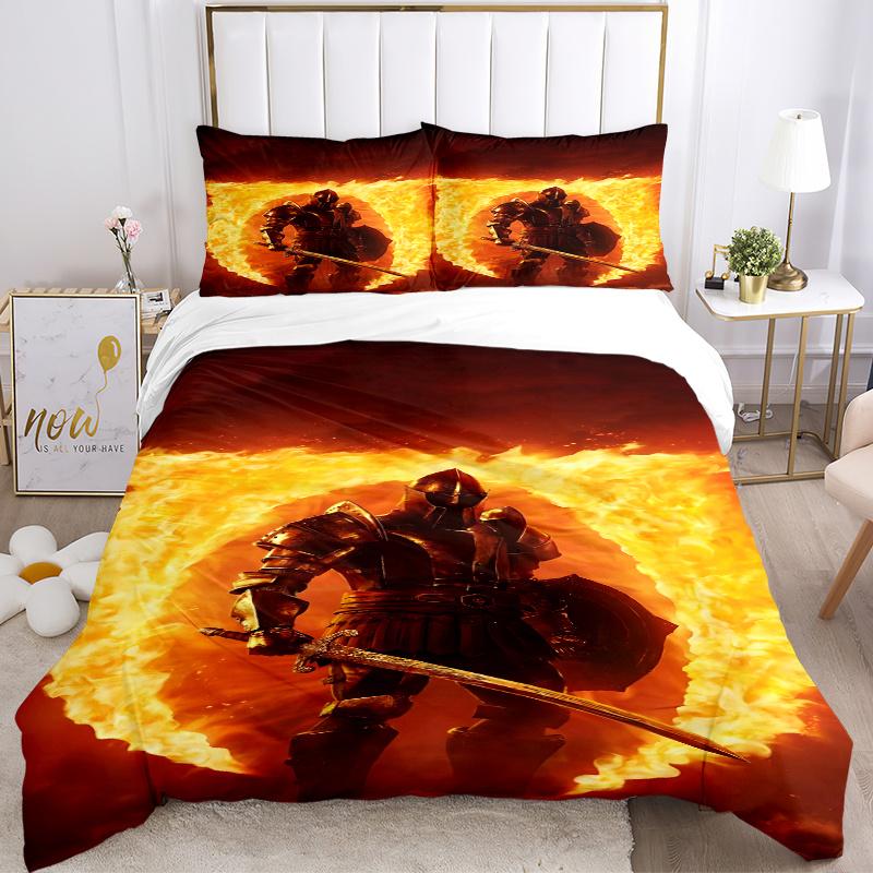 3pcs Flaming Armor Fantasy Warrior Home Decor Bedding Set-Perfect for Bedroom, Guest Room, Living Room, Hotel, Festive Gift, Fans, Travel, D