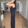 2025 Summer European and American Sleeveless Pleated Slim-Fit Solid Color Sexy Dress