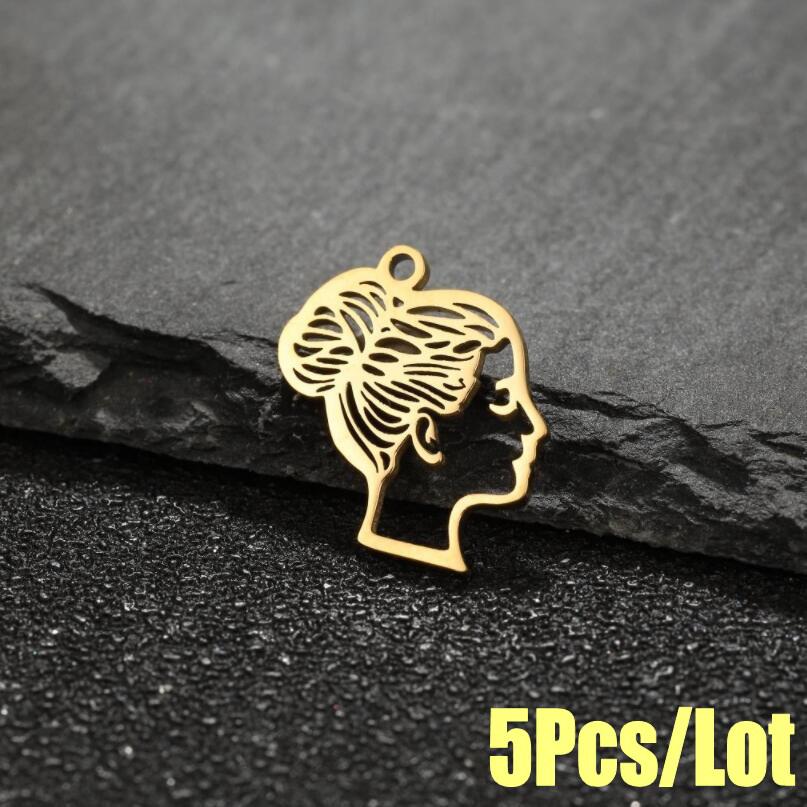 Abstract Human Face Pendant Necklace - Stainless Steel Cartoon Girl Design