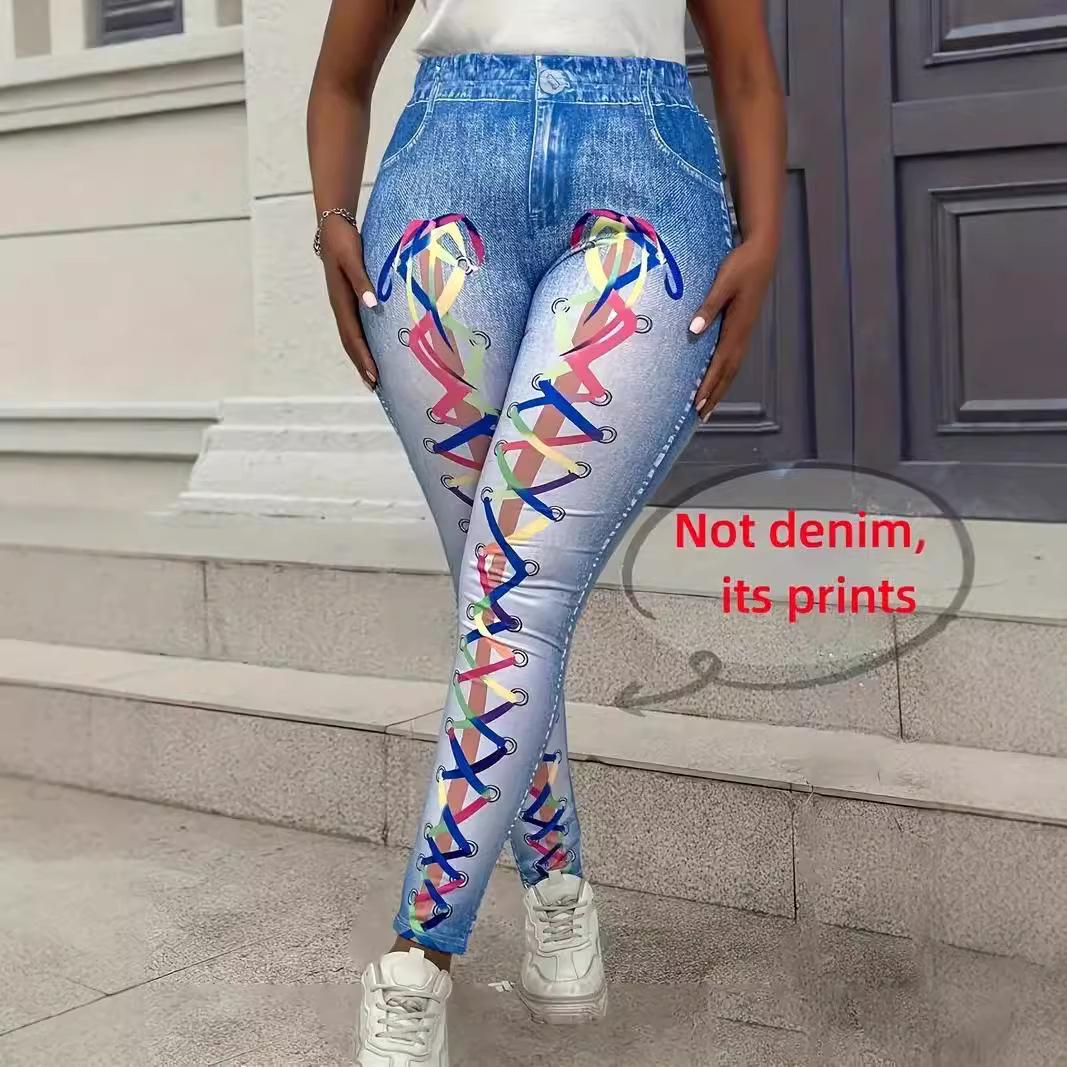 

Женские повседневные узкие брюки с высокой талией с принтом, модные брюки с принтом больших размеров 4XL синий