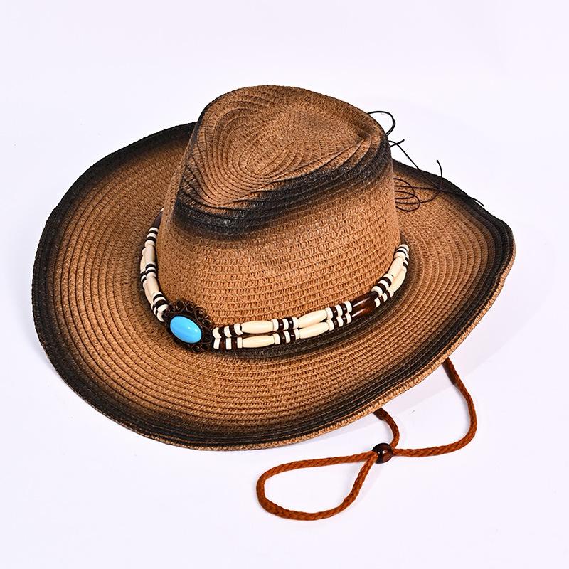 

Summer hat classic gradual change beaded western cowboy hat beach straw hat sun protection shade One Size