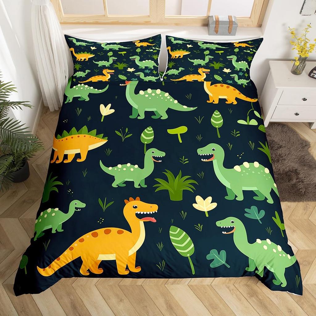 Cartoon Dinosaur Duvet Cover Kawaii Dinosaurs Bedding Set Jungle Ancient Animals Comforter Cover For Girls Boys Full King Size