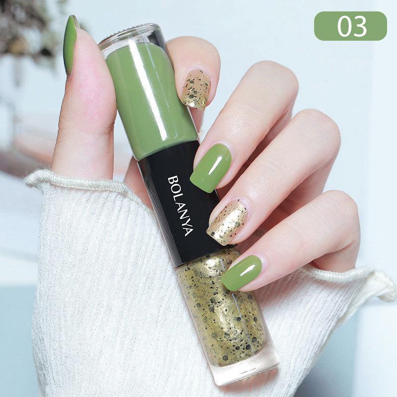 

Быстросохнущий неразрывный лак для ногтей с двумя головками, двухцветный лак для ногтей без клея для запекания 03