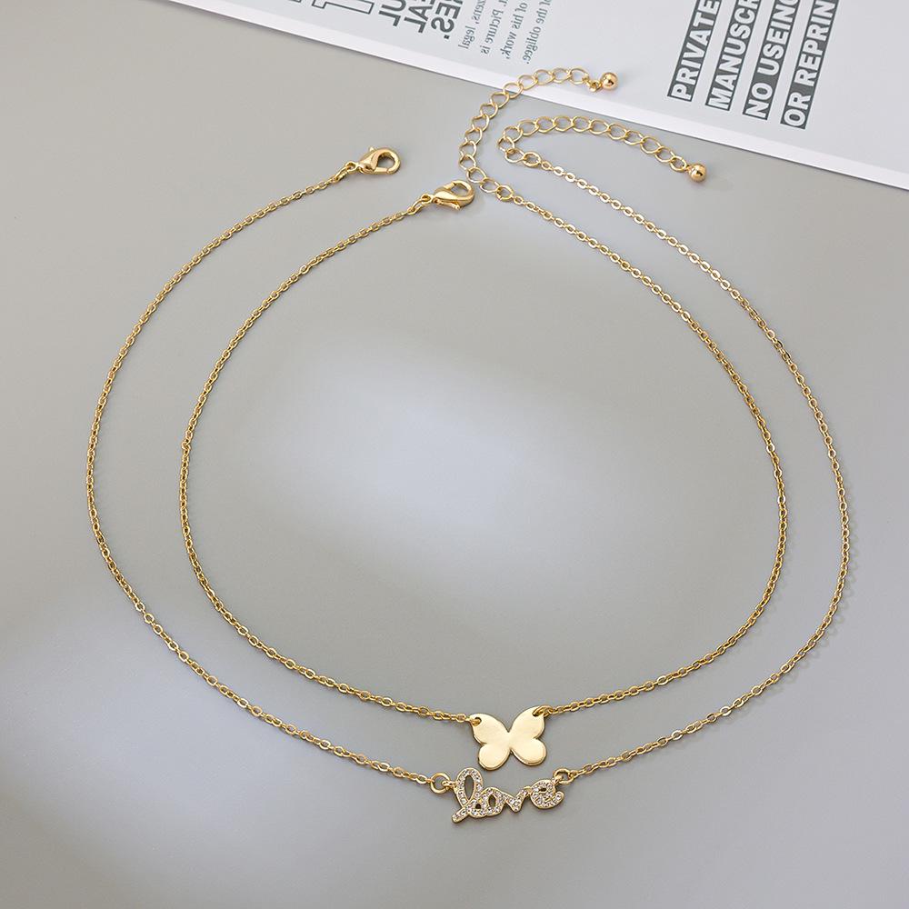 Модное трансграничное ожерелье с подвеской-бабочкой и буквой, двойной слой - Изысканная цепочка на ключицу