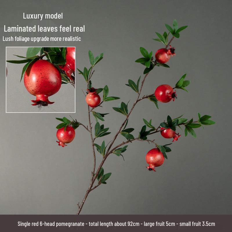 High-End Artificial Pomegranate Flower & Fruit Tree Branch Arrangement for Living Room or Dining Table Decor.