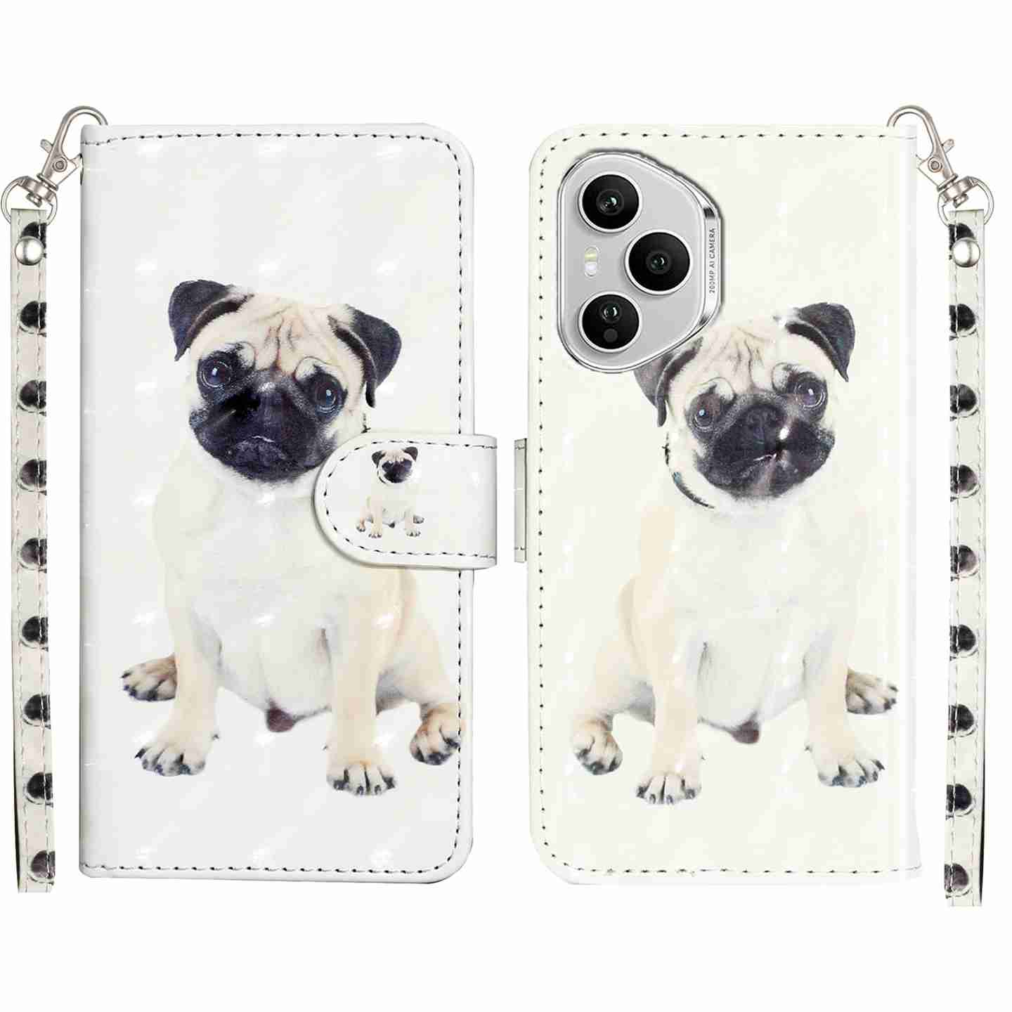 

For Honor 400 Pro 5G (Global) Wallet Case 3D Pattern Printed Leather Phone Cover with Strap Dog