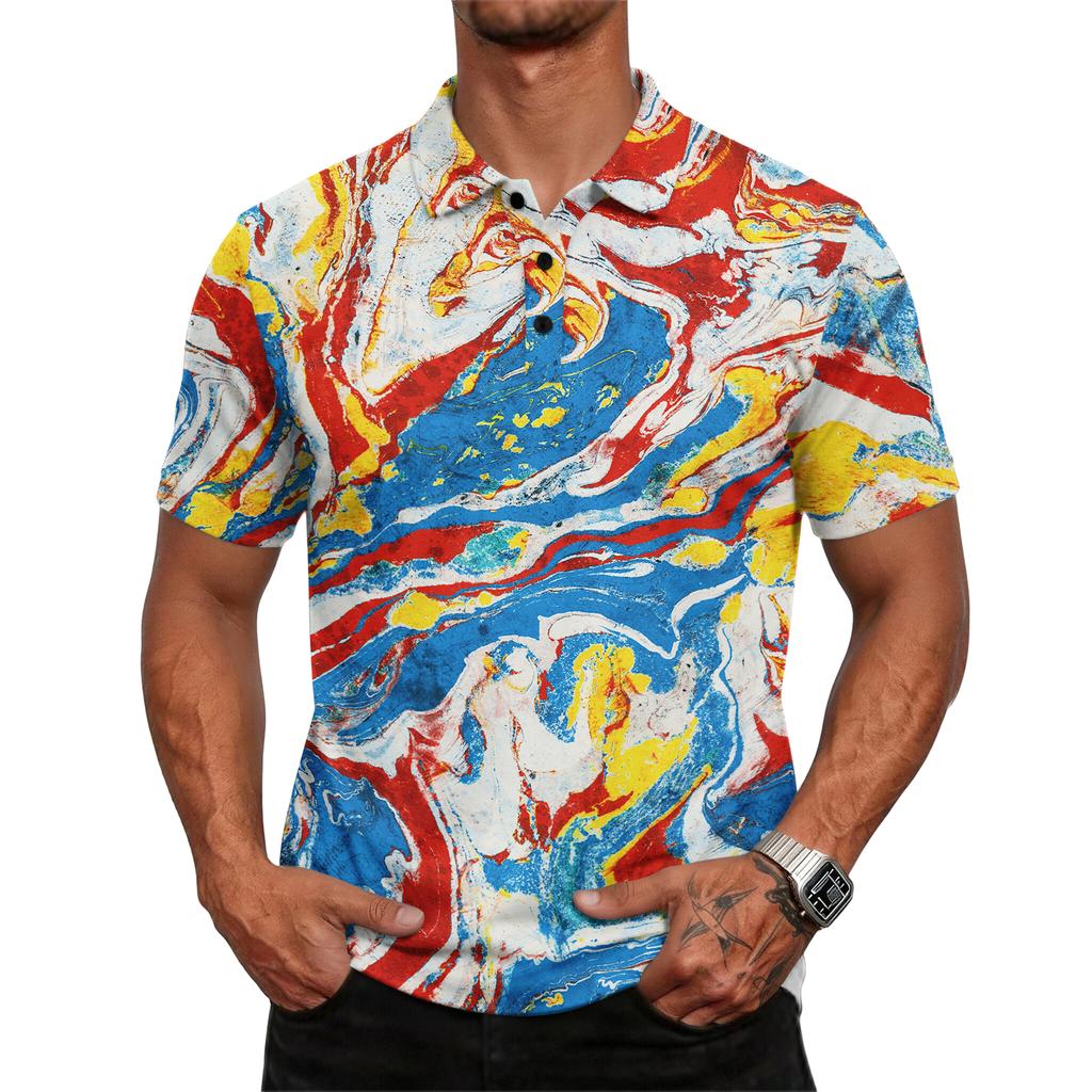 Men's casual loose-fitting fashionable tie- patterned printed short-sleeved T-shirt top