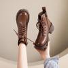 Women New Fashion Short Boots Women Cowhide Retro British Style Ankle Boots Casual Zipper High Heels Thick Soled Women Shoes