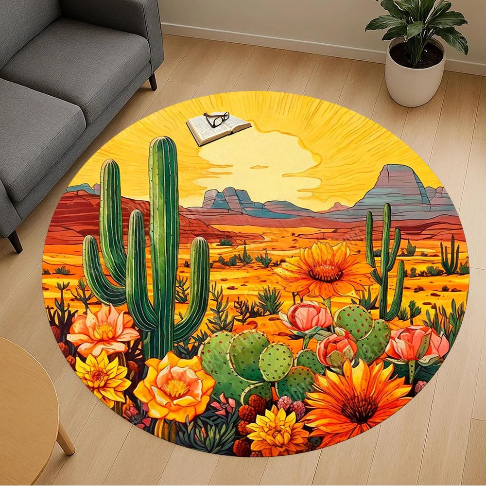 1PC cactus desert Office Round Area Rug, Under Office Chairs Bedroom Living Room Home Decor, Carpet for Office -1110165