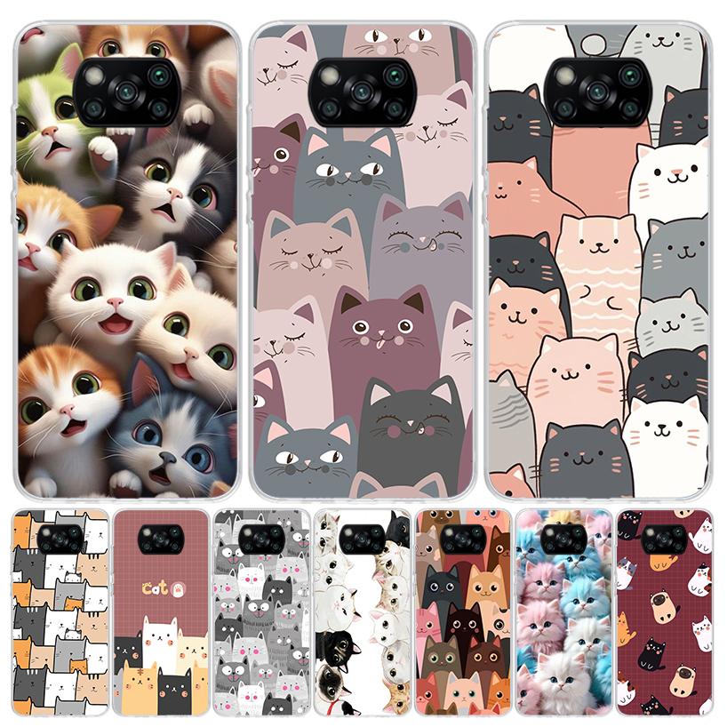 Cartoon Cute Cats Background Case Phone Cover for Xiaomi Poco X3 Nfc X5 X6 X7 X4 Gt F6 F5 Pro F4 F3 M5S M5 M4 M3 5G Trend Fundas