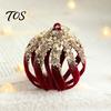 Festive Burgundy Party Supplies Velvet Christmas Ball Ornaments, 3.15 Inch Glitter Flocked Tree Ornaments Decoration, Plastic Shatterproof Hanging