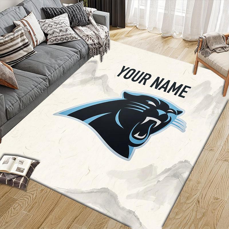 Custom Name,Carolina Panthers Home Sofa Decoration for Living Room & Bedroom, Non‑Slip Play Flannel Floor Mat for Game Room