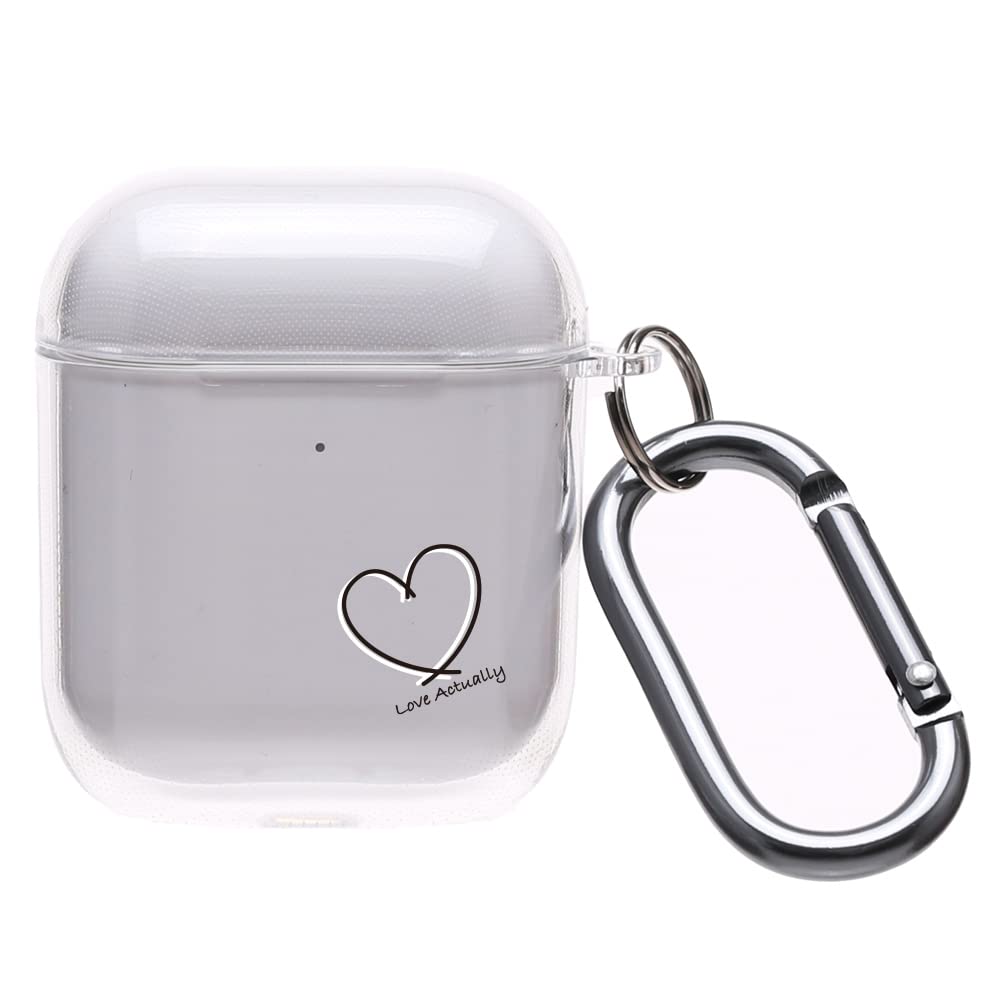 

ONLYOU Airpods Case 2nd Generation Korea 1st Generation PC Transparent Clear Heart Illustration Simple Carabiner Airpods Cover Hard Case Earphone Case чёрный