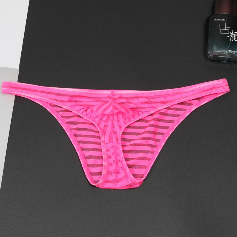 New Multi Color Men's Triangle Underwear Low Waist Breathable Solid Color Stripe Ultra Thin Transparent Ice Silk