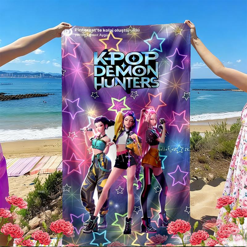 KPop Demon Hunters Print Beach Towel, Versatile Lightweight Absorbent Beach Towel for Pool Surf Yoga Bathroom, Perfect Birthday Holiday Gift