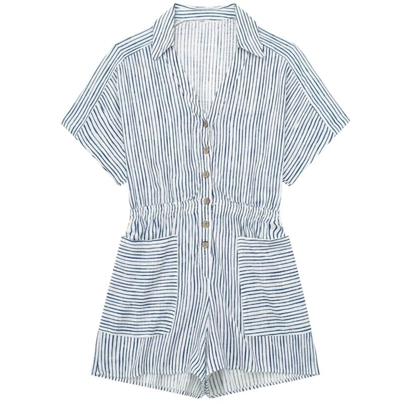 

Fashion Women s Fashion Clothing Stripes Blended Shirt Linen Blue L
