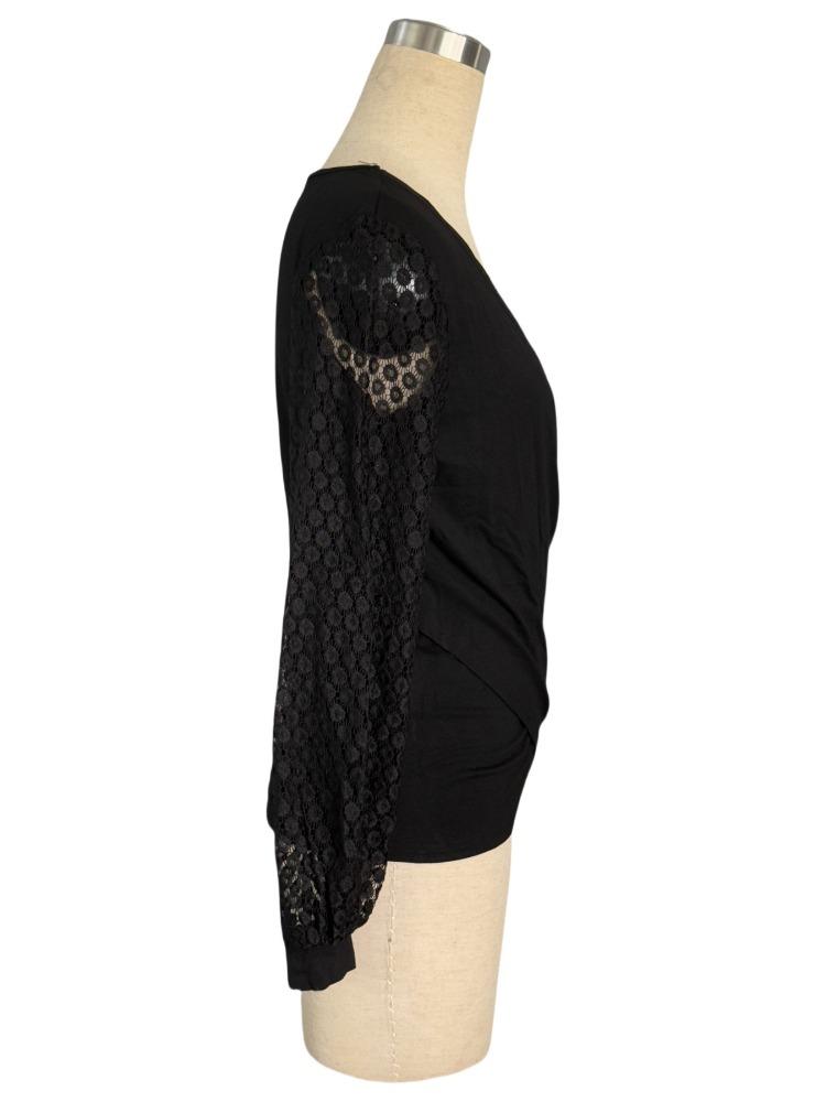 Tricou de primăvară uni, cu dantelă franțuzească împletită, mâneci felinar largi, încrucișat, topuri de damă versatile, esențiale în garderobă, articole de modă, cămașă