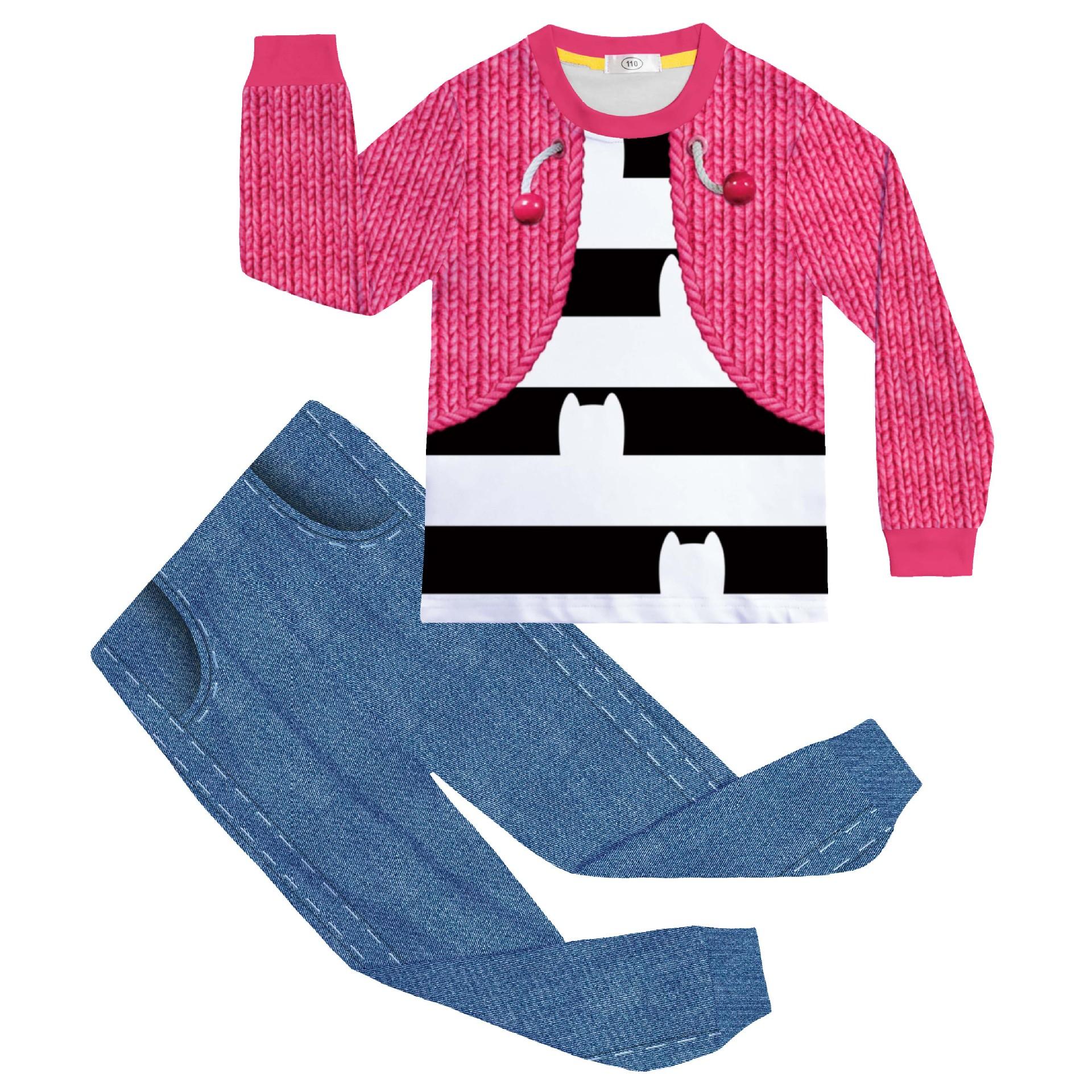 Poupée d'Halloween Vêtements Enfants Manches Longues Pantalon Long 2 Pièces Ensemble Pyjama Filles Bébé Confortable Automne Vêtements de Nuit 120(5-6y) black