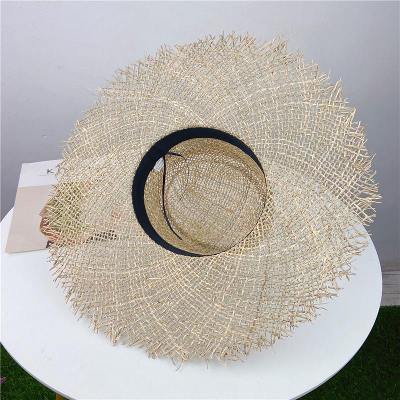 European and American Retro Style Rough Edge Seaweed Straw Hat Hollow Breathable Sun Hat Women Summer Travel Sun Protection Beach Hat