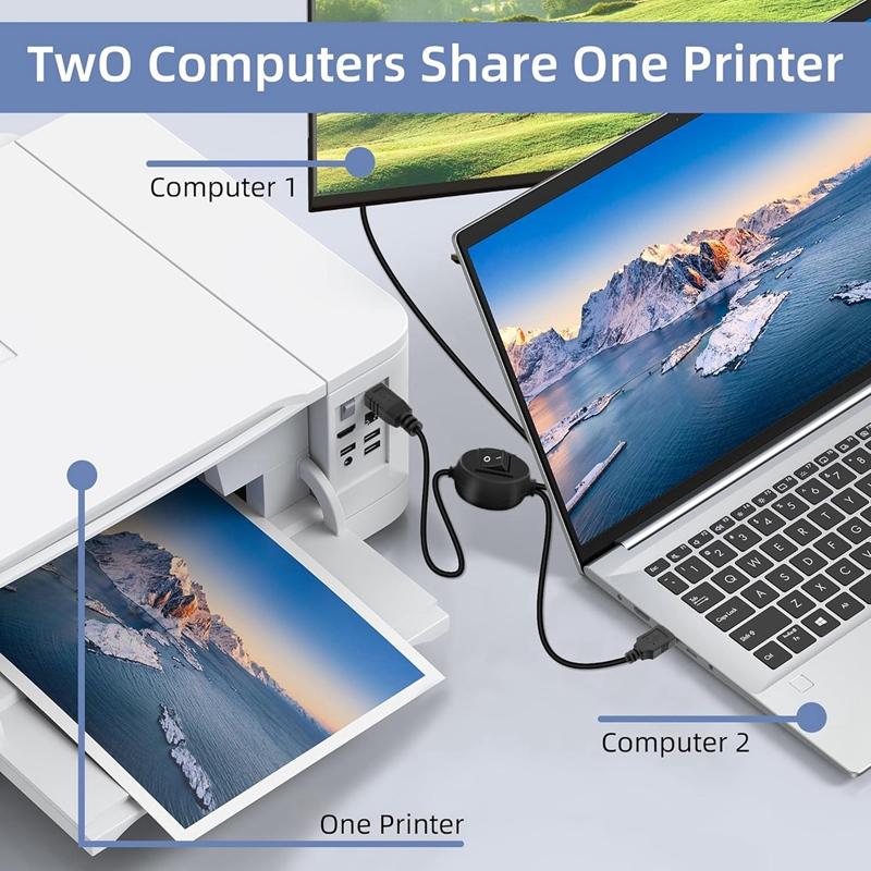 2 In 1 Printer Cable USB A To B Male To Male Printer Cable For Hp Canon Samsung Printer Splitter For Two Computers