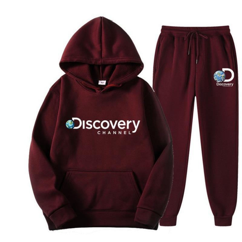 

Men s Solid Color Set Hooded Comfortable Sweatshirt Trendy Casual Sports Two Piece M бордовий