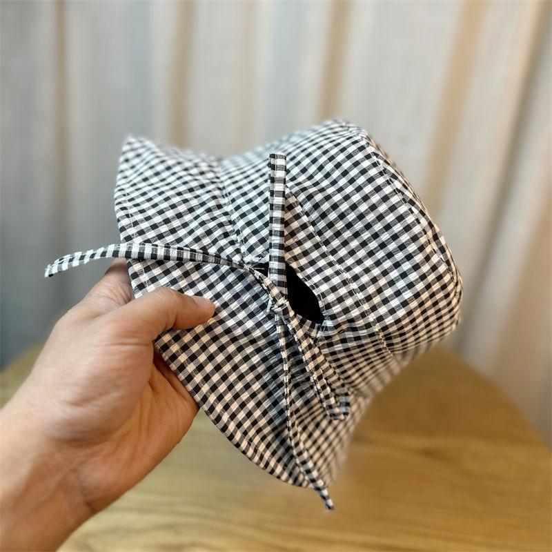 Sweet Green Plaid Bucket Hat Women's Basin Hat Large Brim Sunscreen Bucket Hat