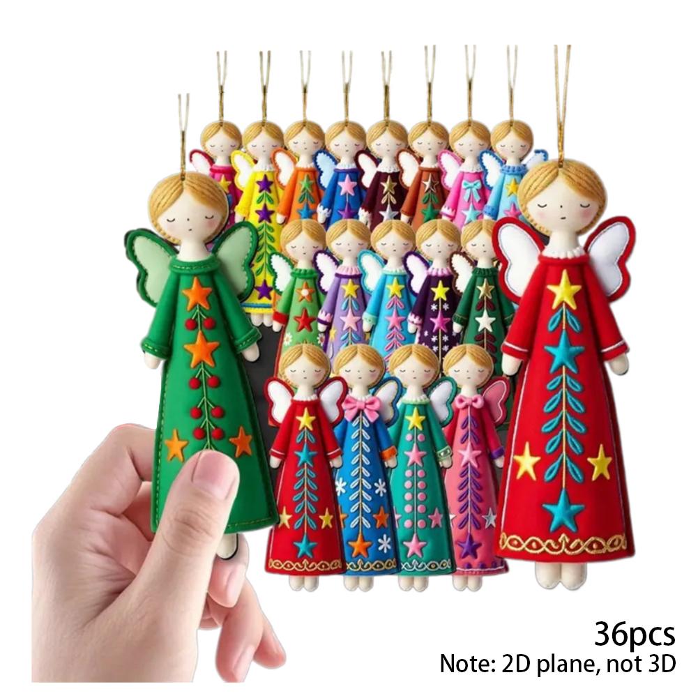 16Pcs Colorful Angel Ornaments - 4.7inch Artificial Wooden Flat 2D Angel Hanging Gift Tags, Party and Home Decorations
