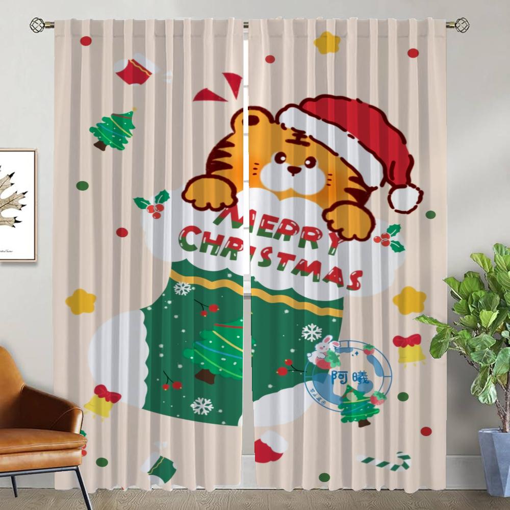 Window Curtain for Room 2 Panel Christmas Partition Curtains for Bedroom Home Interior Curtains Halloween Decoration Shades