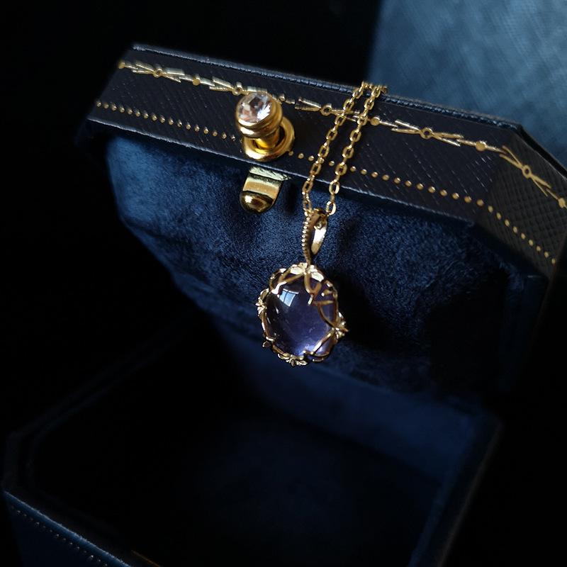 Japanese Vintage Double-Sided Labradorite Amethyst Pendant Necklace