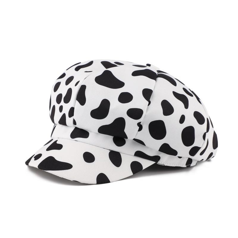 Hat Female summer leopard print zebra pattern octagonal hat duck tongue beret European and American face little painter hat