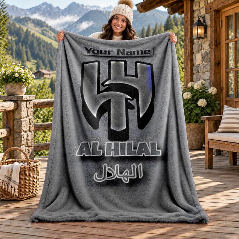 Al Hilal Riyadh Custom Name Flannel Blanket Personalized Soft Warm Plush Throw Blanket Customized Gift for Family Friends