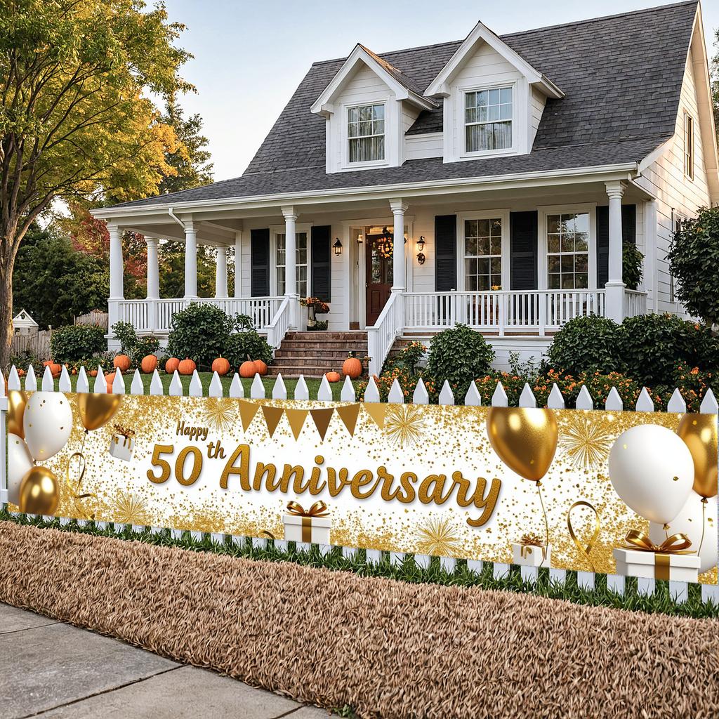 50th Anniversary Banner Golden Theme Milestone Decor Golden Celebration Celebration Gift Event Backdrop For Photo Shoot Party