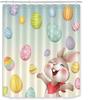 Happy Easter Bunny Shower Curtain Set Funny Cartoon Smile Rabbit Greeting with Colorful Easter Egg Spring Festival Bathroom Deco