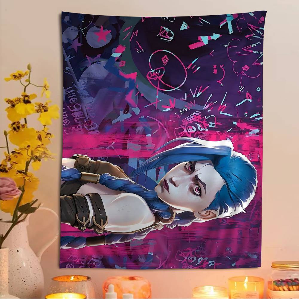 Arcane Jinx Cartoon Anime Game Printed Large Wall Tapestry  Wall Hanging Decoration for Household Dorm Decor Blanket